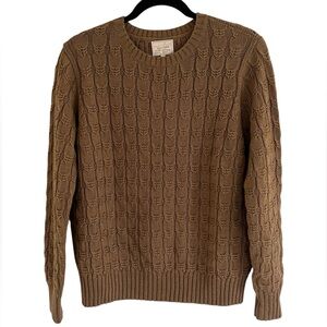 Wythe Tan Brown 100% Wool Highland Cableknit Sweater in Fool's Gold Small